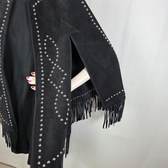 Western & Co. Black Suede Studded Fringe Cape - Genuine Leather - Picture 3 of 9